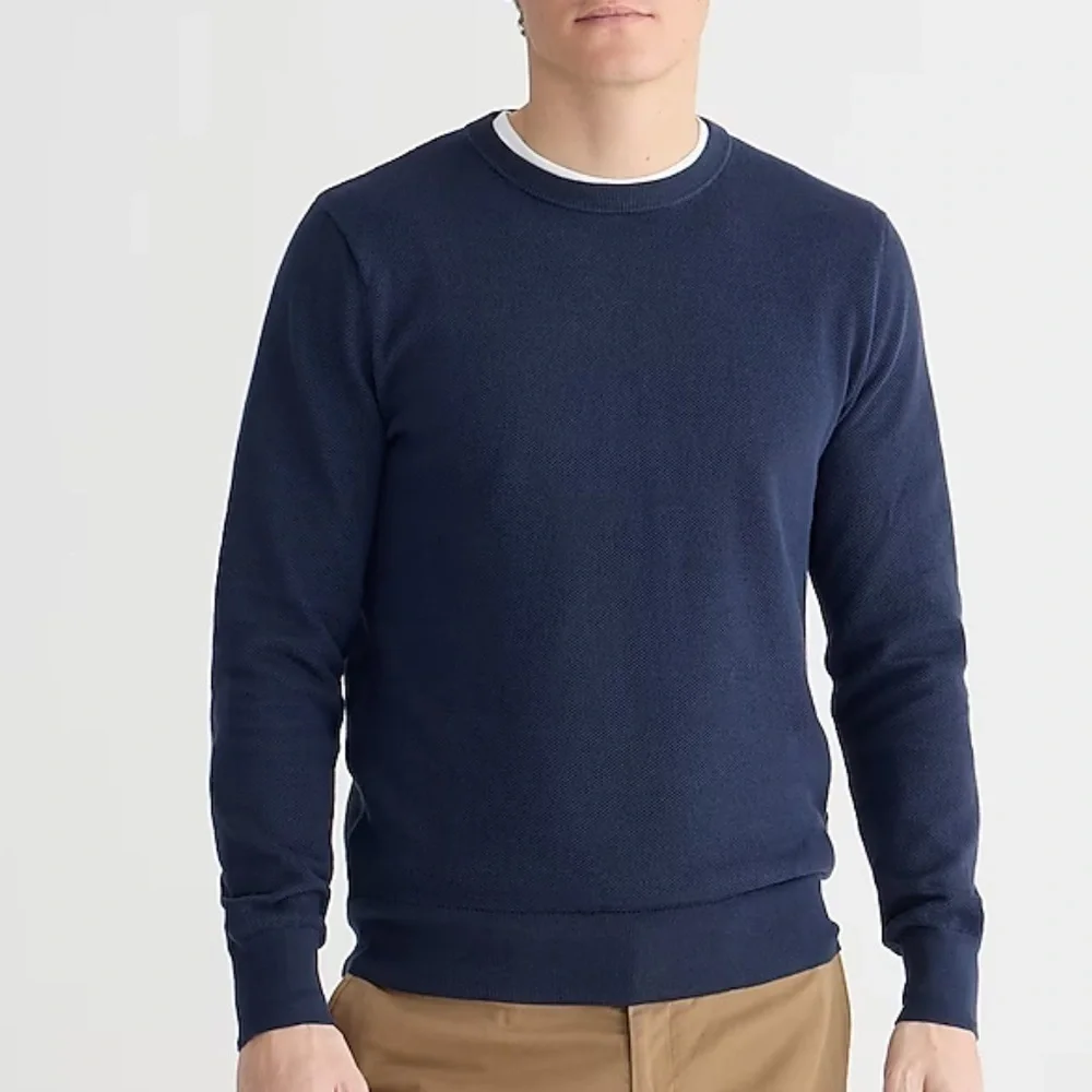 J crew Cotton piqué-stitch crewneck sweater blue